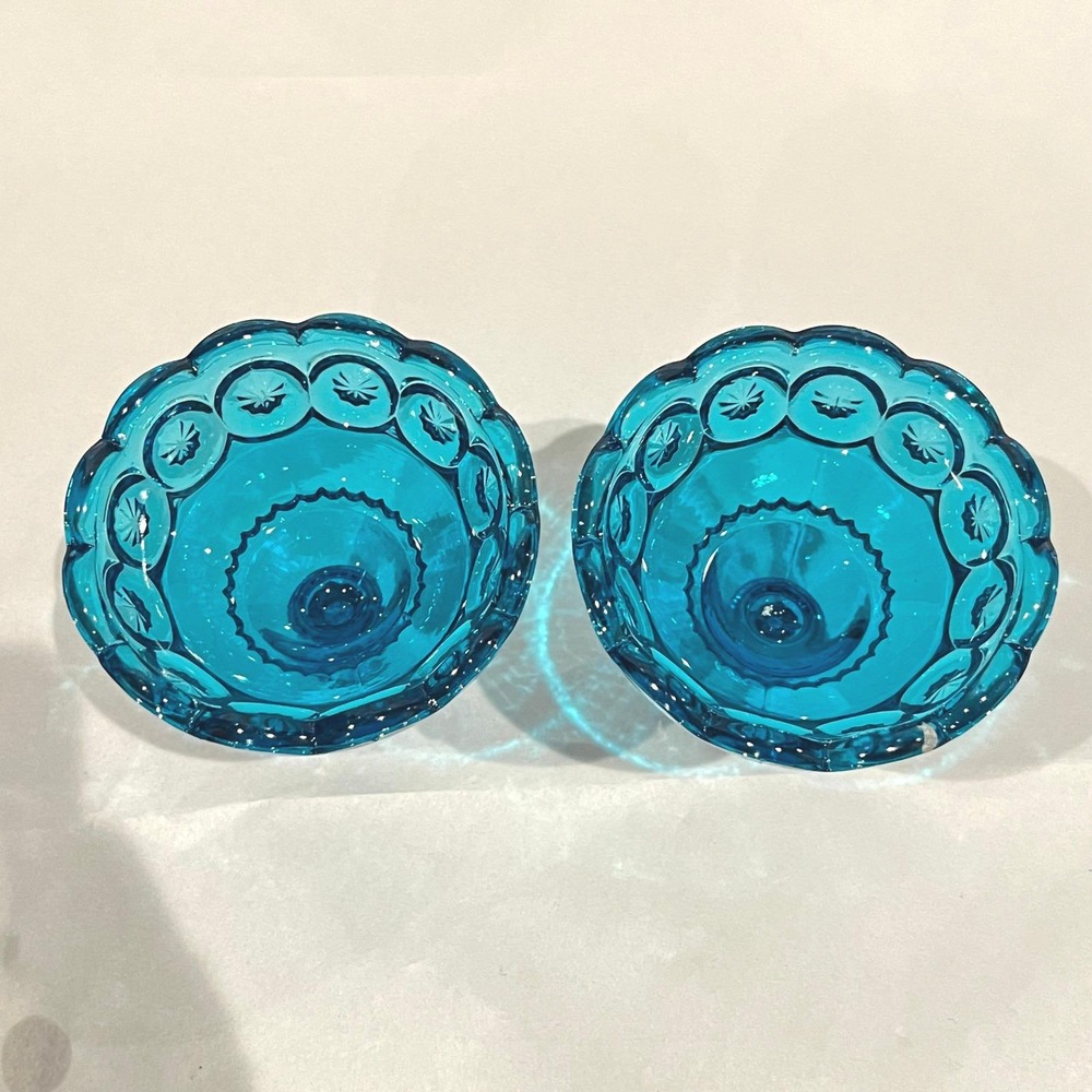 LE Smith Colonial Blue Moon & Stars Candlesticks Blue Glass UV Reactive Pair - Picture 6 of 9